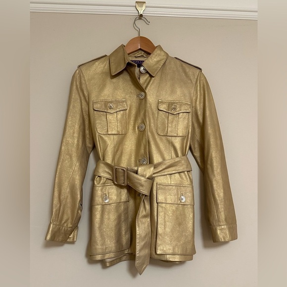 Ralph Lauren Purple Label Metallic Gold Leather Safari Jacket | Goatskin Italy - Picture 2 of 11